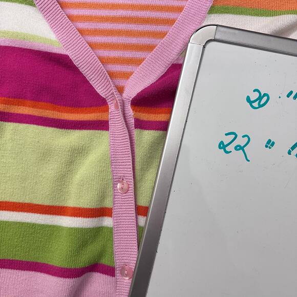 Bushwacker Vintage Cardigan Sweater LARGE Button Front Preppy Office Stripe - Picture 12 of 12